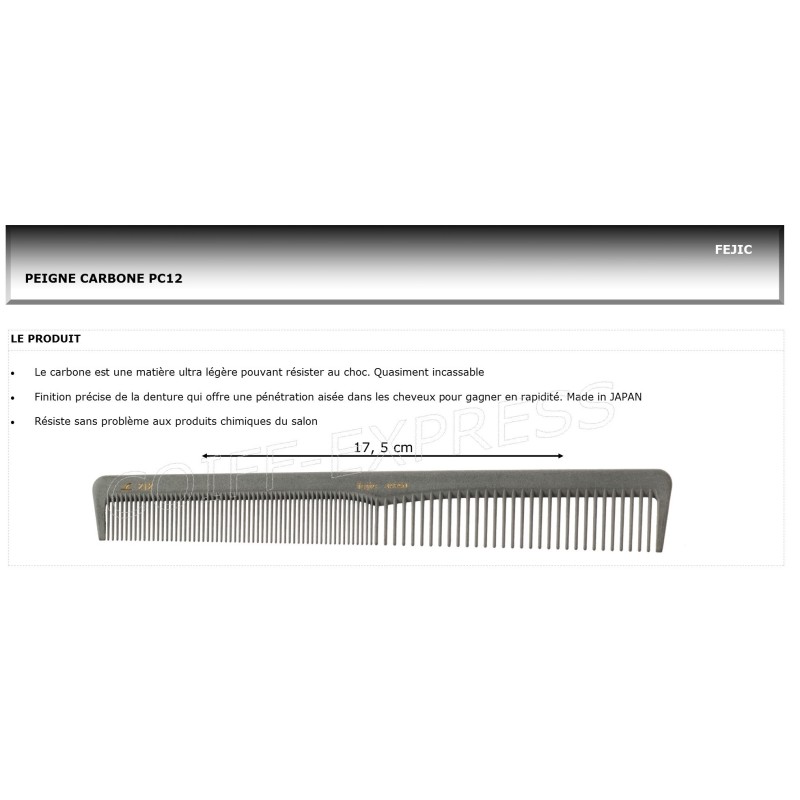 PC12 Carbon combs Fejic: Peigne de coupe cheveux de 17.5 cm de long